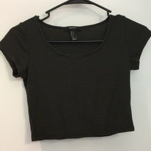 Dark green and black striped crop top